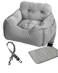 Luxury Dog Car Bed Bundle featuring shock-absorbing car restraint, 2-in-1 cooling mat, and reusable pee pad - Ideal comfort and safety for your pet during car rides
