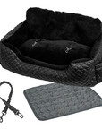 Luxury Dog Car Bed Bundle featuring shock-absorbing car restraint, 2-in-1 cooling mat, and reusable pee pad - Ideal comfort and safety for your pet during car rides