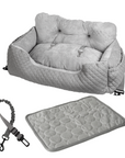 Luxury Dog Car Bed Bundle featuring shock-absorbing car restraint, 2-in-1 cooling mat, and reusable pee pad - Ideal comfort and safety for your pet during car rides